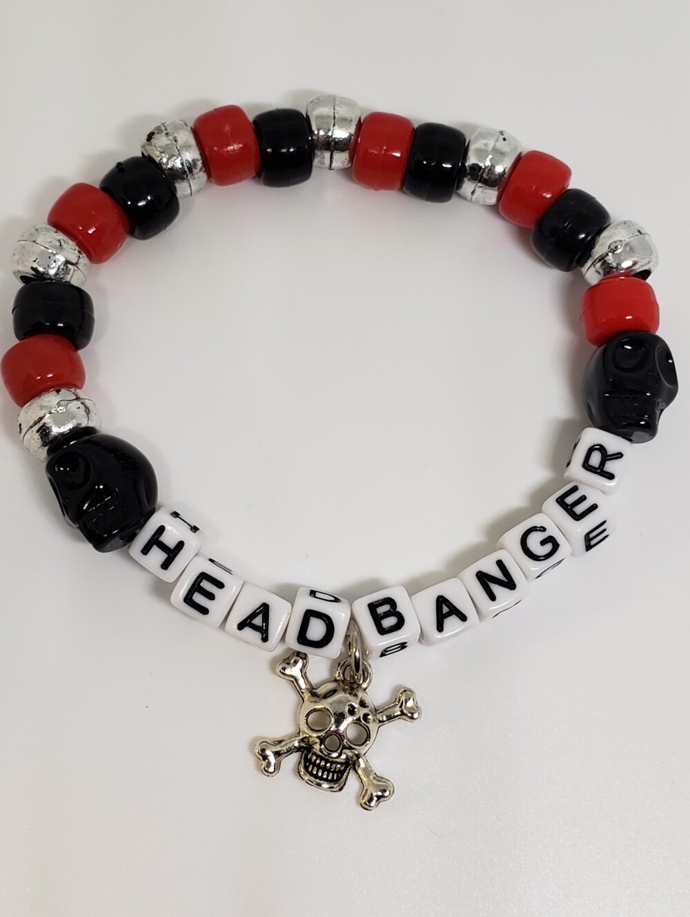 Handmade Red Black Silver Skull Head Banger Kandi bracelet